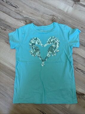 J. Crew Aqua Sequin Heart Short Sleeve Tee